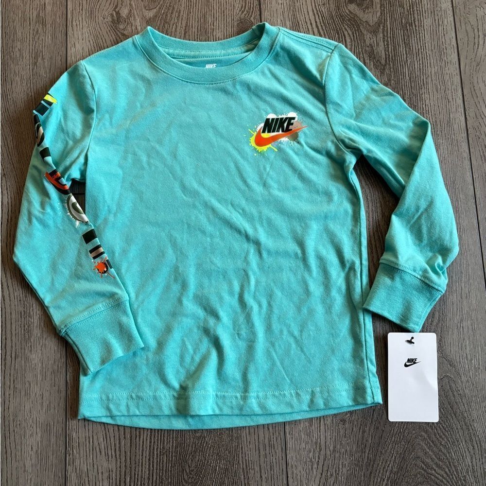 Nike Kids Long Sleeve graphic Aqua Shirt